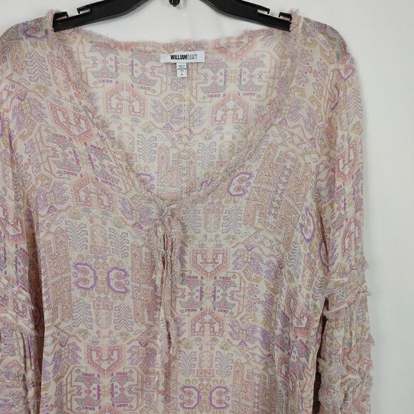 William Rast Haley Tie Front Printed Peasant Blouse Shear Women's Size Large.Ar - Picture 4 of 7